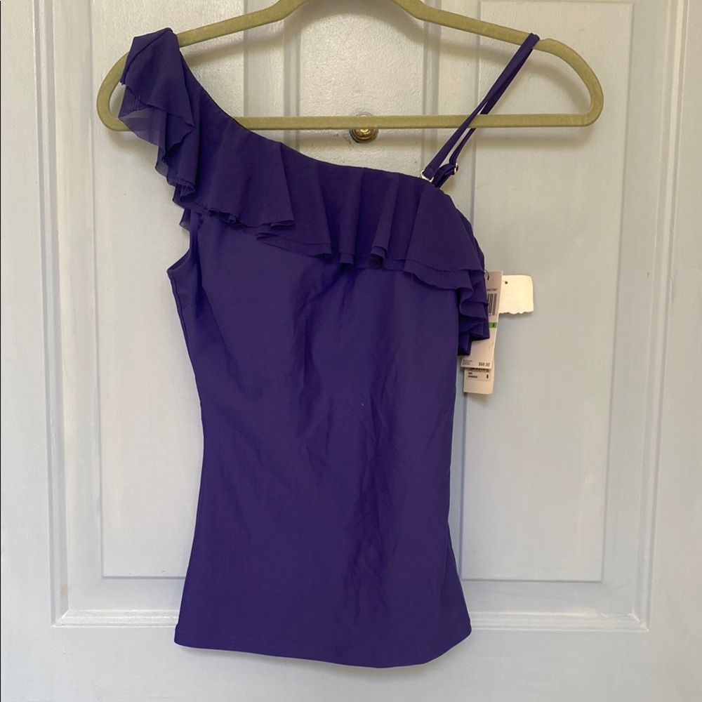 Royal Blue One-Shoulder Ruffle Tankini Top